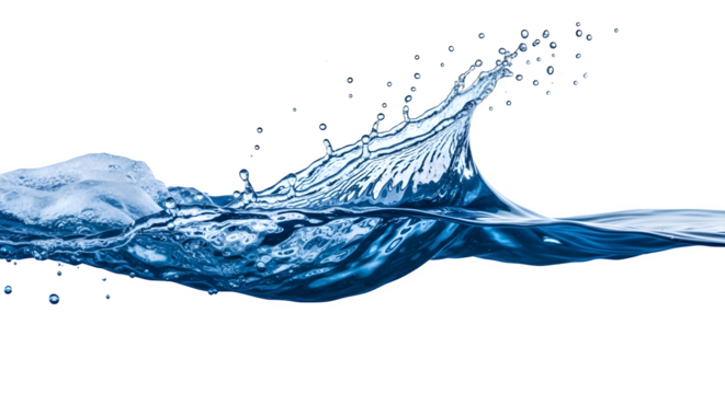 Dynamic blue water splash and wave creating a vibrant motion isolated on transparent background - Powered by Adobe