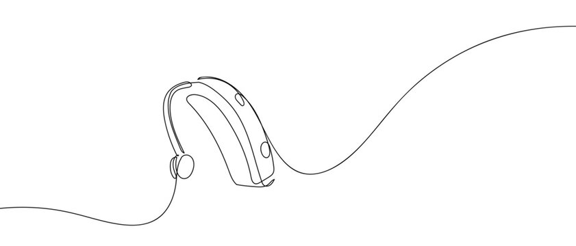 Hearing aids for the deaf in one continuous line one line vector illustration Editable stroke.