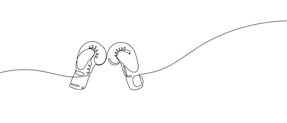 Boxing gloves in one continuous line one line vector illustration Editable stroke.