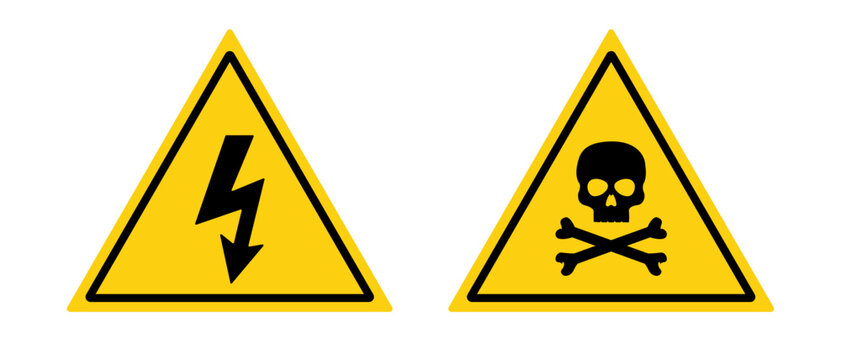 yellow triangular warning sign.