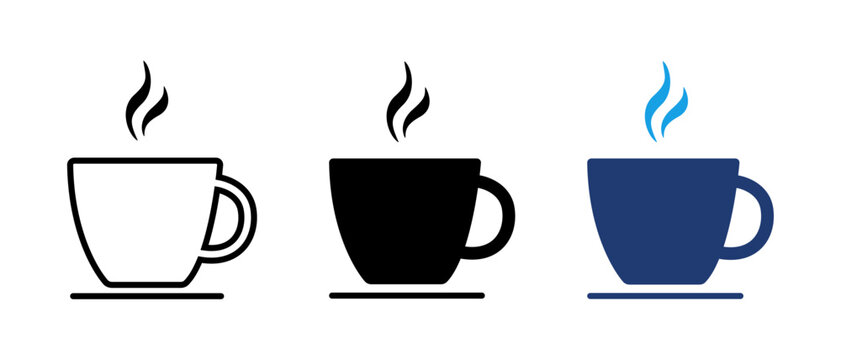 Coffee cup icon set. Cups of coffee tea collection. Hot drink icon. Disposable cup. Cup coffe with steam.