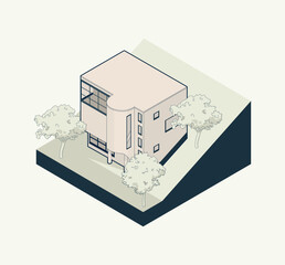 A detailed vector isometric illustration showcasing a modern building. This clean, architectural graphic is perfect for urban planning visuals, real estate presentations