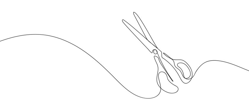 Scissors in one continuous line one line vector illustration Editable stroke.