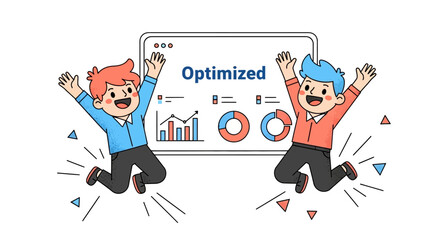 Happy Business Team Celebrating Optimization Data Success