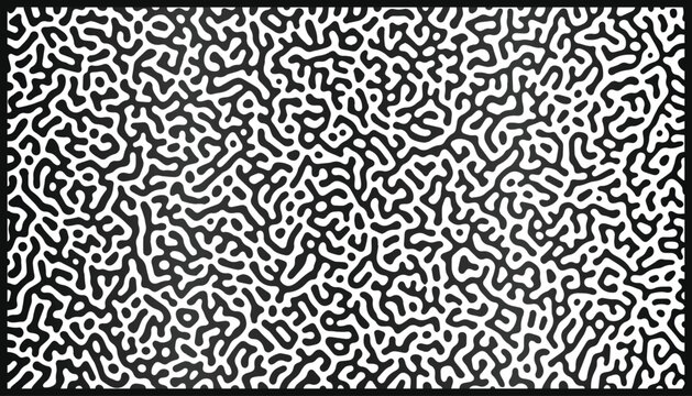 Organic black and white maze pattern background &ndash; seamless abstract fluid lines, modern minimal monochrome texture for graphic design, branding, wallpapers, and digital art.