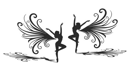 Fototapeta premium Ballerina. Two vector ballet girls silhouettes. Transparent PNG version.