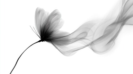 Obraz premium A grayscale image of a bloom with wisps emanating from its petals on a pristine backdrop