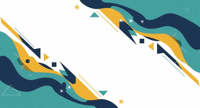 Abstract Geometric Shapes and Wavy Lines on a White Background