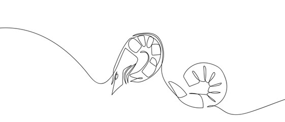 Shrimp and shrimp meat in one continuous line one line vector illustartion Editable stroke.