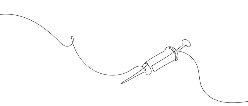 Single syringe in one continuous line one line vector illustartion Editable stroke.