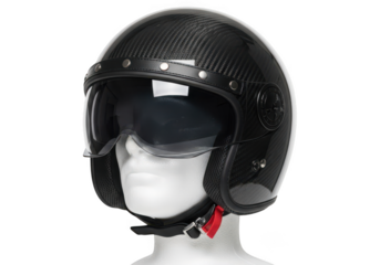 Black sparkle open face motorcycle helmet with clear visor isolated on transparent background