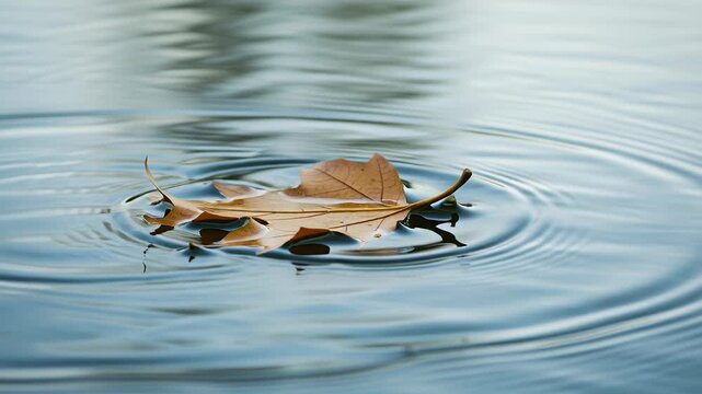 Autumn Leaf Ripples - A Serene Moment on the Water.