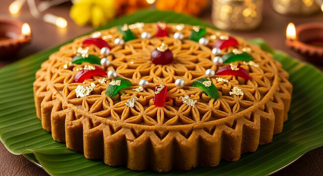 Artistic nakshi pitha decorated cake showcasing intricate patterns and vibrant colors a testament to bengali cultural traditions and skilled craftsmanship
