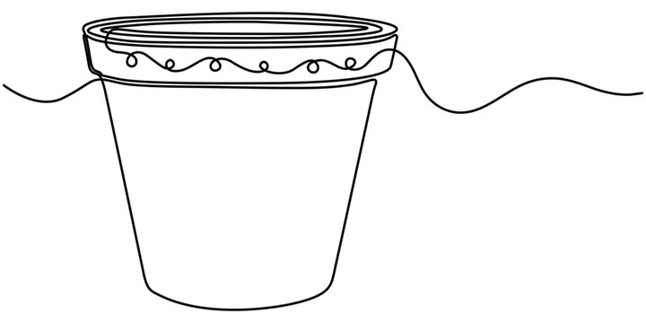 Flower pot continuous one line drawing, Continuous one line drawing of monstra plant in flower pot, minimalist botanical outline art illustration. 