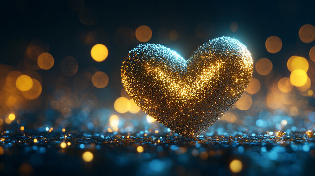 Particle glitter glow heart background in a seamless loop creating sparkling luminous motion symbolizing love celebration joy and magical energy ideal for digital design and festive visuals