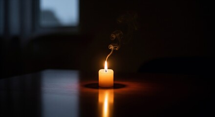 Flickering Candle Flame Illuminates Dark Room at Night, Casting Warm Glow