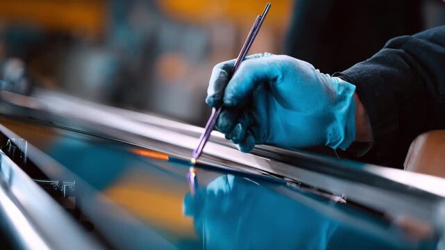 Medium shot capturing technicians carefully inspecting the fusion layer of steel and glass emphasizing the hybrid systems unique protective anodized coating.