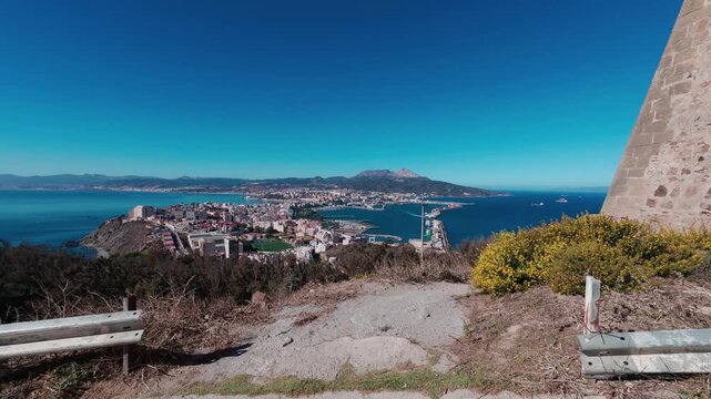 4K Slow Motion Panoramic Aerial View of Ceuta Coastline and Cityscape