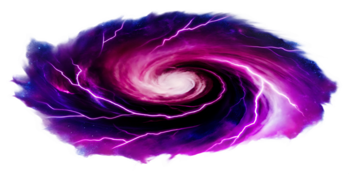 Swirling cosmic vortex with purple pink energy isolated on a transparent background