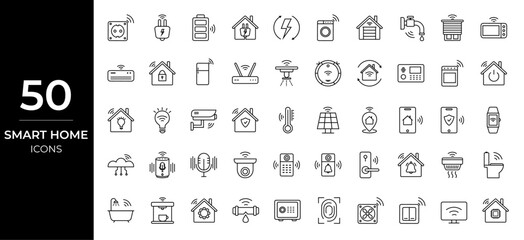 Smart home icons set. Home automation and remote monitoring. Line set of smart home icons.