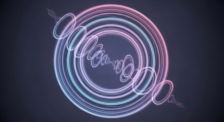 Abstract digital waves with glowing concentric circles technology