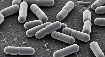 Scanning electron microscope image showing rod shaped bacteria cells