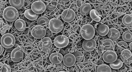 Scanning electron microscope image of red blood cells in clot