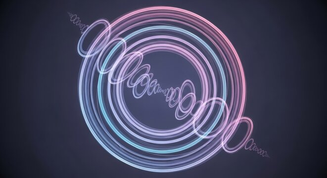 Abstract digital waves with glowing concentric circles technology