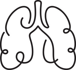 Continuous one line editable stroke of human lungs.one line icon with out background