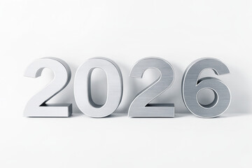2026 in silver text on white background. new year concept