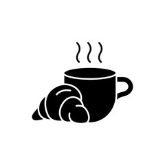 Coffee or tea and croissant icon set. Bread, pastry, crescent, food and drink breakfast or tea time concept. Vector illustration. © IQ art_Design