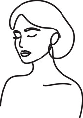 Minimalistic silhouette of woman face.one line icon with out background