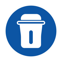 White Trash Bin Icon on Blue Circle Background for Waste Management Design