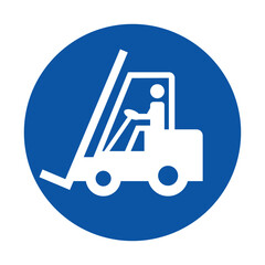 Forklift Icon with Operator in Circular Background for Safety Signage