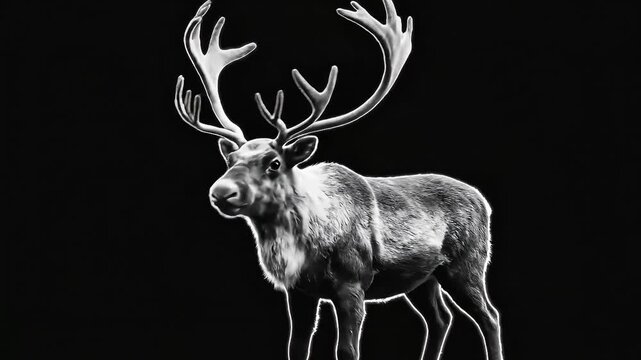 Stylized White Deer Silhouettes in Black Background Sequence.