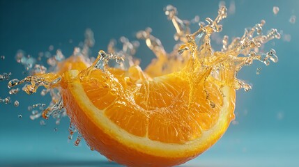 A splash of orange juice in motion, vibrant and semi-transparent