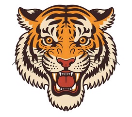Fierce roaring tiger head illustration, bold traditional design