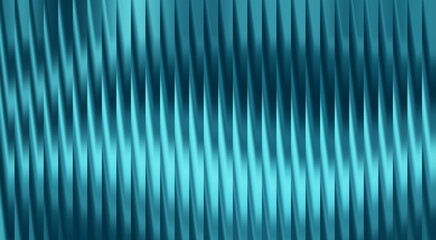 An abstract and dynamic turquoise colored metallic texture with a wave-like pattern