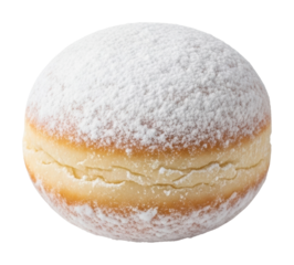 Delicious powdered cream-filled donut bakery food isolated on transparent background