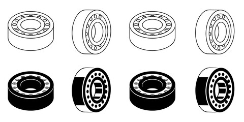 Mechanical bearings outline and solid fill vector icon set design