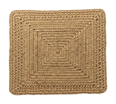Natural jute square mat home rustic living room style isolated on transparent background