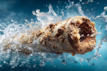 Close-up of damaged, corroded underground water pipe spraying water, highlighting infrastructure failure and maintenance issues