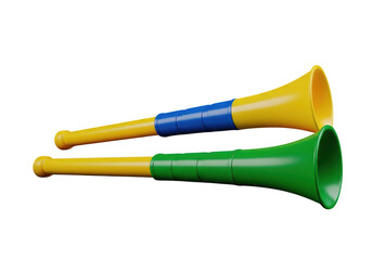 Two colorful vuvuzela horns isolated on transparent background for sporting events
