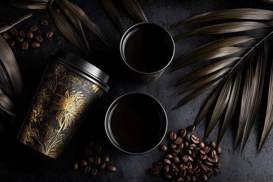 Artisan coffee display with elegant packaging design for branding and marketing