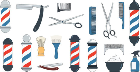 Barbershop tools and equipment illustration Old-fashioned shaving and haircut elements