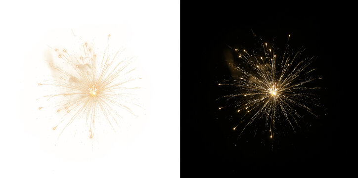 Champagne gold sparkles firework PNG. Magic glitter burst.