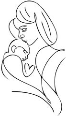 Mother love baby sket outline illustrator 