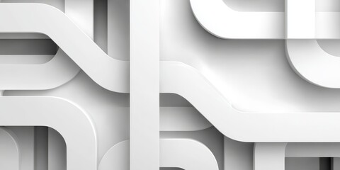 Minimalist abstract background with geometric pipeline structures and layered 3D forms in white and gray, suitable for modern tech or architectural branding