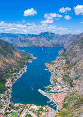 Kotor old town, Montenegro. Bay of Kotor bay is one of the most beautiful places on Adriatic Sea, it boasts the preserved Venetian fortress, old tiny villages, medieval towns and scenic mountains. 
