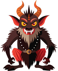 Fototapeta premium Krampus character vector featuring a traditional folklore creature with horns and mischievous expression. Perfect for Christmas, holiday illustrations, dark fantasy, festive designs, and storytelling 